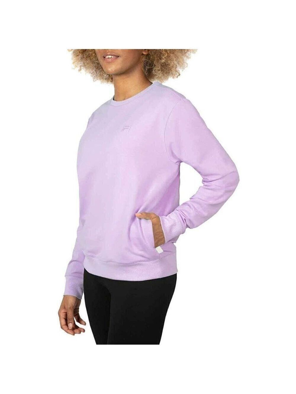 Fila Womens French Terry Long Sleeve Crewneck Sweatshirt in Lilac Size X…